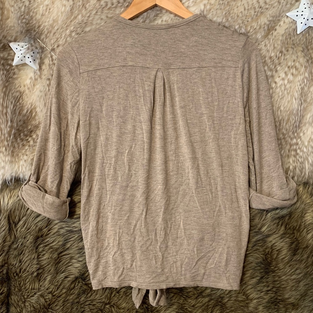 Max Studio Tie Front Button Down Top - Picture 4 of 5